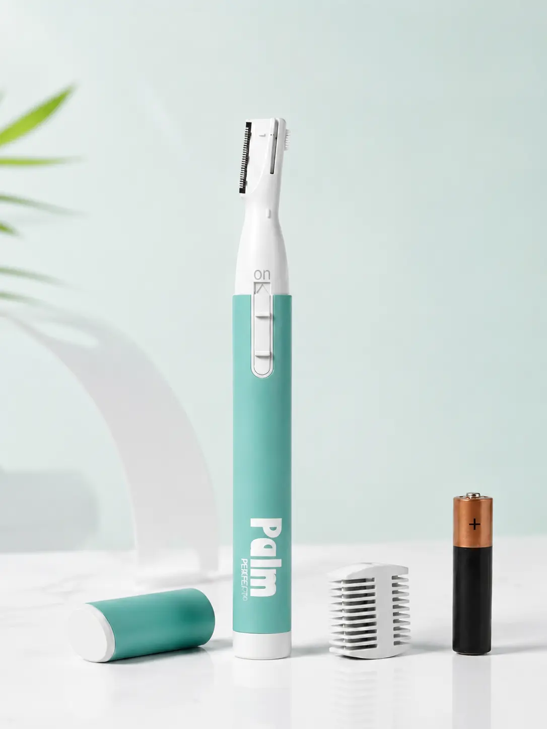 PalmPerfect Personal Hair Trimmer - Smooth, Painless Precision Shaver for Eyebrows, Upper Lip - Stainless Steel Twin-Blade Groomer with Dual-Length Comb, Battery Included