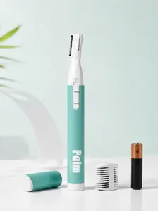 PalmPerfect Personal Hair Trimmer - Smooth, Painless Precision Shaver for Eyebrows, Upper Lip - Stainless Steel Twin-Blade Groomer with Dual-Length Comb, Battery Included