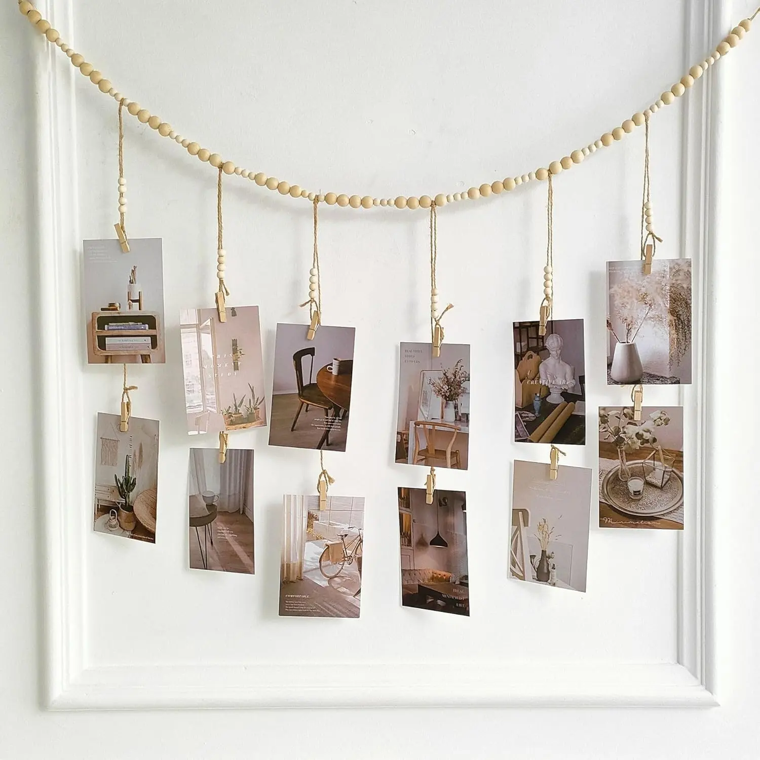 44.3in Photo Hanging Display Wall Decor - Home Decorative Ornament, Interior Decoration Accessories, Smooth Photo String with 12 Wooden Clips for Happy Moments, Valentines Day Gift for Teen Girls (Bedroom, Living Room)