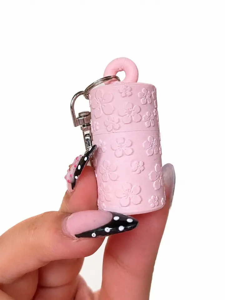 Pink Blossom Capsule Holder Keychain