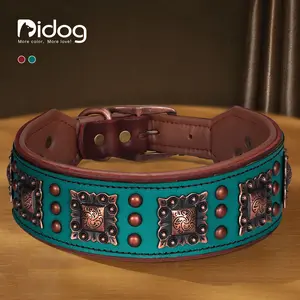 Didog Upgrade Padded Leather Dog Collar For Larger Dogs, 2 inch Wide  Heavy-duty Genuine Leather Vintage Dog Collars with Strong Studded Rivet & Metal Buckle, Adjustable  Collar for Pit Bull Doberman