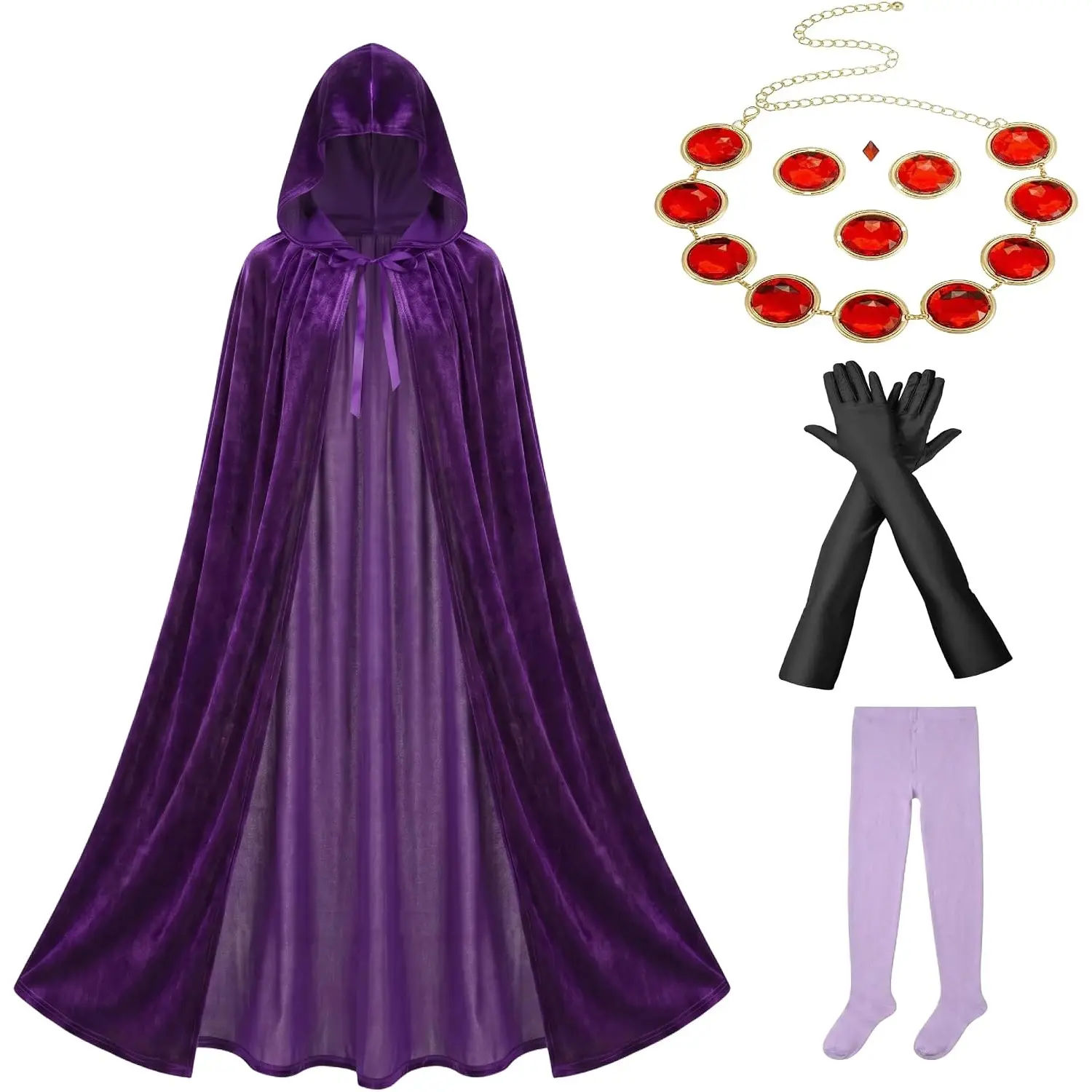 Raven Costume 4 Pc Purple Velvet Cape Set Waist Chain Gloves Tights Cosplay