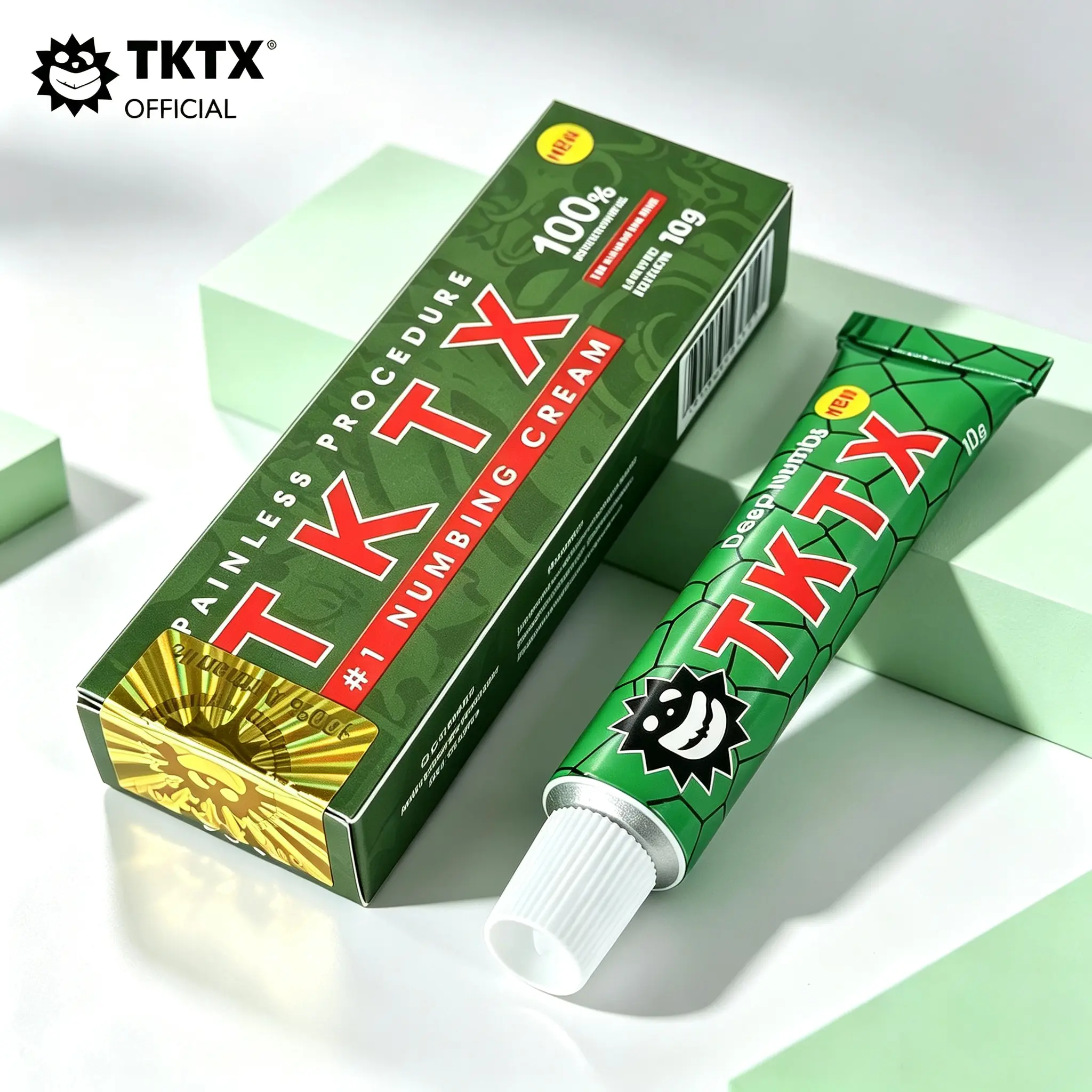 TK-TX Green Numbing Cream 10g, Deep Skin Numbing Topical Cream for Tattoo, Permanent Makeup, Microblading, Microneedling, Body Piercing, Laser Treatment & Waxing, Long Lasting Painless Procedure Cream.