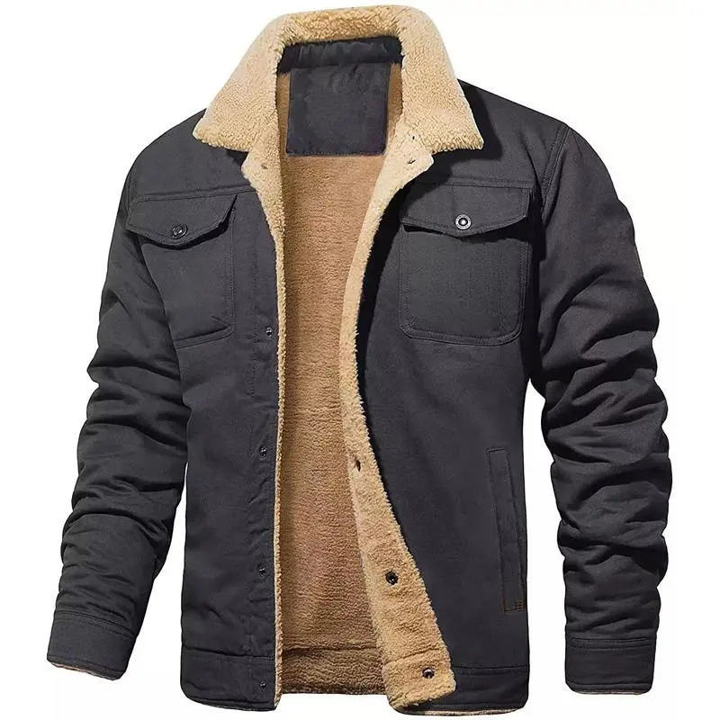 Men's Retro Western Fleece Trucker Jacket - Menswear, Warm, Long-Sleeves, Cargo Work, Casual Crewneck Sports Outerwear Tops, Longsleeves