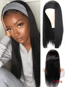 Headband Wig For Women Black Headband Wig Glueless Heat Resistant Natutal Looking Snug Fit Synthetic Smooth Wig For Daily Party Use