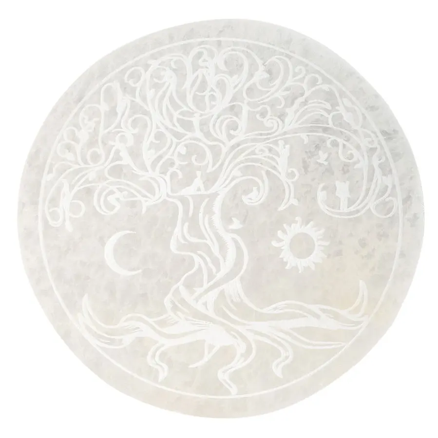 Selenite Tree of Life Charging Plate - Elegant Design for Natural Cleansing and Rejuvenation