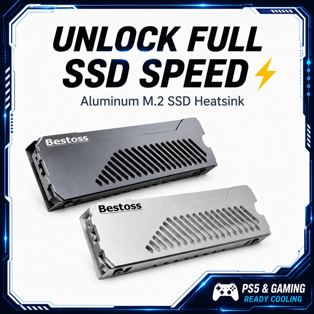 Aluminum M.2 2280 SSD Heatsink with Thermal Pad, NVMe Cooling Cooler for PC & PS5, 3-Sided Ventilated Design