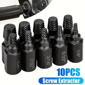 Industrial Grade 10-Piece Screw Removal Tool Set, Easily Remove Damaged Bolts & Hex Screws, Alloy Steel Repair Kit, Non-Electric, No Battery Needed, Screw Extractor Bits
