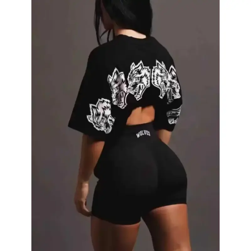 Women's Oversized Cotton T-Shirt - Trendy Crew Neck Short Sleeve Solid Color Luxury Gym Graphic Tee, Everyday Streetwear Activewear Sports T-Shirt, Harajuku Anime Black Casual Top, Trend, Tshirt, Fit, Print