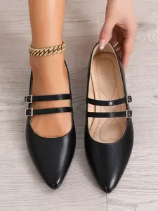 Women's Flat Pointed Toe Slip-On PU Leather Loafers, Fashion Casual Commuter Business Style Comfort Lightweight Rubber Shoes, Elegant Daily Wear Footwear, Pointed Toe Flats