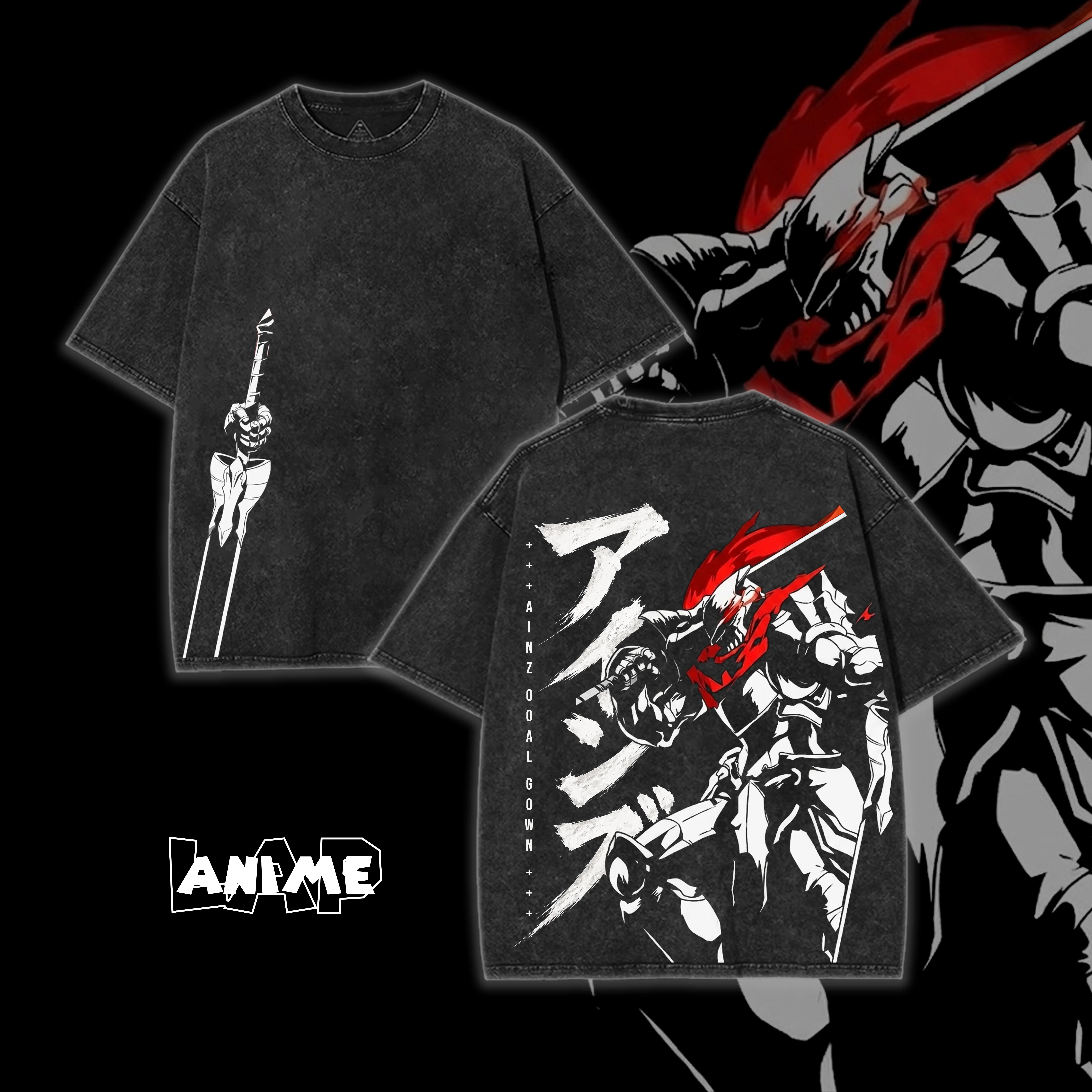 Overlord Ainz Ooal Gown Washed Graphic Tee Vintage Anime Shirt Unisex Manga Dark Fantasy Streetwear T-Shirt Tank Top Hoodie Sweatshirt Gift for Men Women
