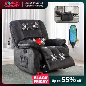 [TikTokShopBlackFriday]Ebello 40" Wide Overstuffed Massage Manual Recliner Chairs with Heat and Vibration for Living Room, Dark Grey