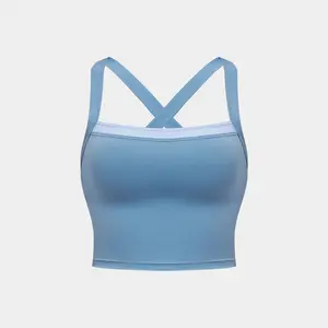 MFVIM women’s “naked feel” color‑block layered faux two‑piece sports tank top with crisscross cutout design and beautiful back—ideal for outdoor fitness and yoga