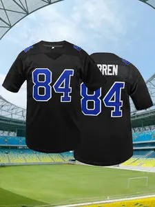 Men's Sports Jersey Black Indianapolis #84 - Classic Embroidered Patchwork Design, Loose V-Neck Short Sleeve Football Jersey,V Neck T-Shirt Rugby Sport Top,Athletic Tops,Gift for Training,Thanksgiving,Christmas,New Year