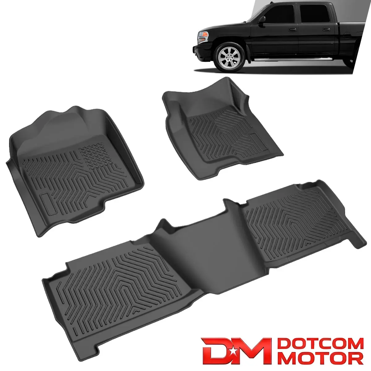 TPE Floor Mats Custom Fit For 99-25 Chevrolet Silverado GMC Sierra All-Weather Odorless Front & Rear Set Black