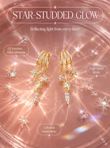 Starlight Collection Gold-Plated Irregular Tassel Zircon Stacked Hoop Earrings for Women