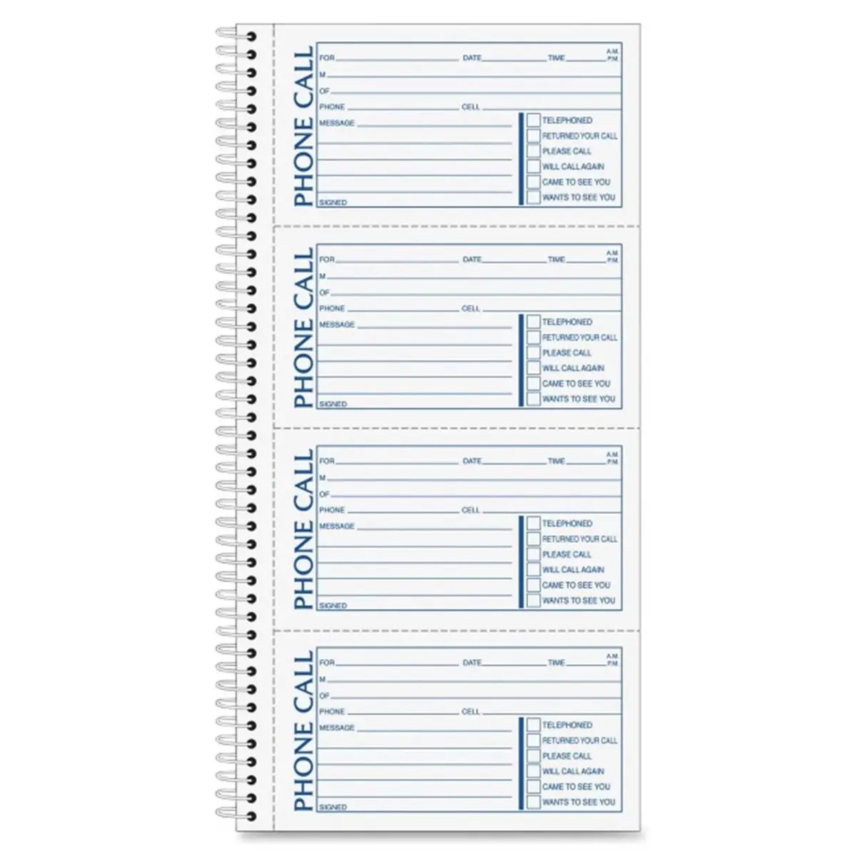 212 MAIN Spiral Bound Notebook - 11"x5.5", 4 Forms Per Page, 6 Check Boxes, Preprinted Call Logging Forms, Notes with White Original & Canary Copy, Office Supplies for Business Documentation