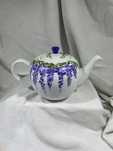 Wisteria Hand Painted Teapot - Wisteria Flower Teapot/  Artistic Teaware/  Decorative Porcelain Teapot