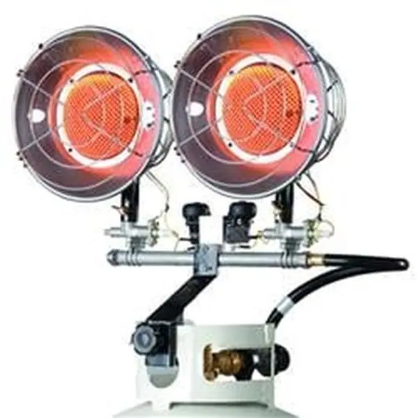 Mr. Heater 30,000 BTU Radiant Reflective LP Tank Top Heater - Double Head, 17in Size, 17.25in Length, 26.50in Width, Durable Chrome Steel, Higher Grade Mesh, Direct Connect, Tip Switch, Adjustable Heat Output, Suitable for Hiking, Light Outdoor Use