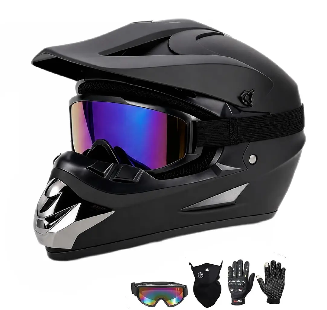 4 in 1 Adjustable Racing Safety Helmet DOT Certified, Adult Men Full Face Aero Helmet with Goggles Gloves Face Shield, Windproof Breathable Bicycle Motorcycle ATV Helmet sohochic
