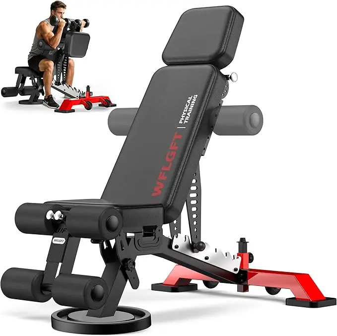 Commercial Adjustable Weight Bench, Heavy Duty 1800LBS Workout Bench for Home Gym, Flat, Decline, Incline Bench Press with Removable Leg and Elbow Support for Full Body Strength Training