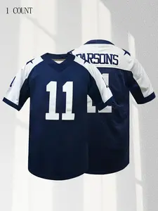 Men's Embroidered American Football Jersey Dallas Blue V-Neck Breathable Short Sleeved T-Shirt Perfect for Party Game,Training, Competition,Sports Top, Jersey Tee