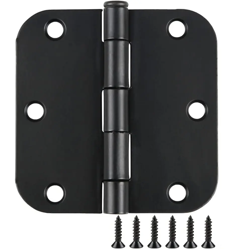 Flush-mounted Rounded Matte Black Door Hinge, 3.5-inch Inner Type, Flat Iron Double-fold Door Hinge, Easy To Install, Standard Hinge, Suitable for Bedroom Interior Doors, Home Door and Window Hinges, Door Hardware