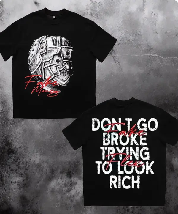 Don't Go Broke Trying To Look Rich Fake Money Short Sleeve Cotton T-Shirt, 100% Cotton, Streetwear Casual Summer Tee