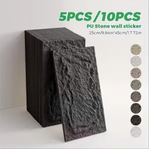5/10pcs 3D Self-adhesive Stone Wall Panels 10mm thickness PU Wall Panels, Wall Paneling for Interior Wall Decor, Faux Stone Wall Panel for Accent Wall Decor, Sophisticated & Stylish 3D Wall Decor 9.84inx17.72in