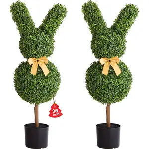 TikTokShopBlackFridayVEVOR Artificial Topiary Bunny-Shape Boxwood Ball, 2 Set 36 inch Faux Boxwood Plant Balls, Fake Silk Tree Look Real, Easy Assembly for Decor Front Porch Outdoor Patio Garden Balcony Backyard Indoor