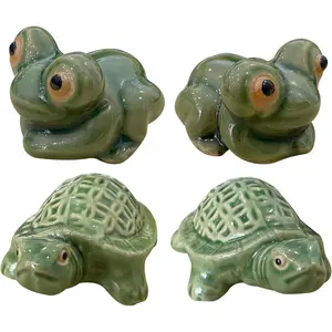 4Pcs Ceramic Decorative Frog & Turtle Toilet Bolt Caps Cute Toilet Floor Bolt Covers for Bathroom Cute Decor