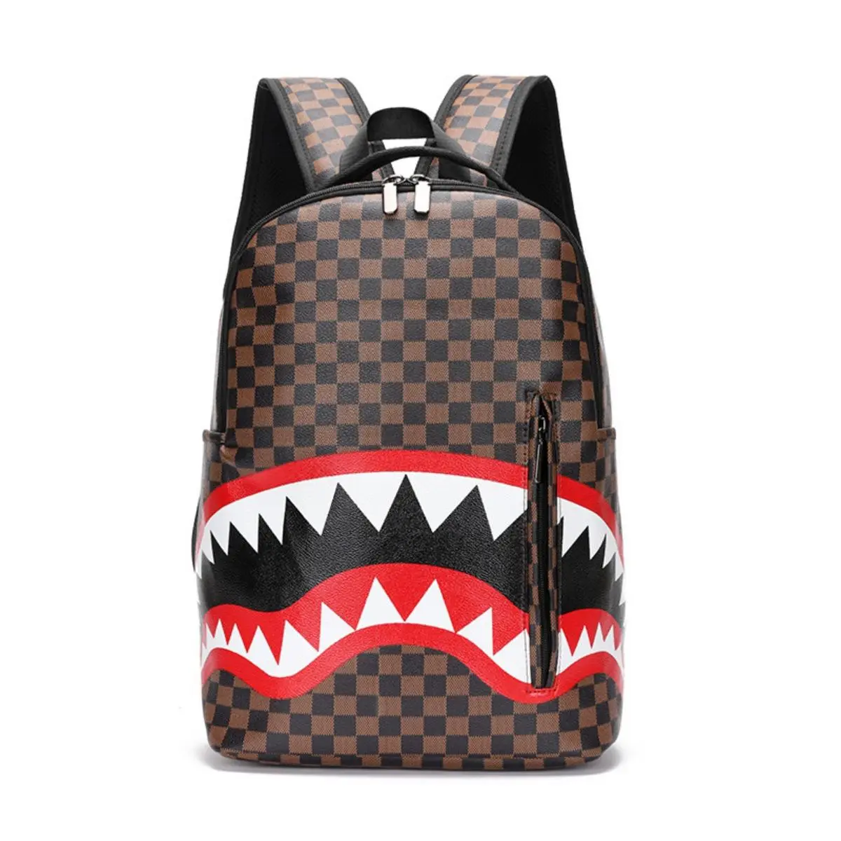 Men Casual Shark Print Backpack, Large Capacity Business Travel Backpack, PU Leather College School Bag for Students, Load Reduction Daypack Fits 12 Inch Laptop, 20-35L