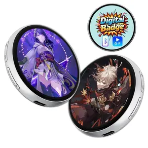 Digital Badge Photo Video Gif Display Screen Round Pin, Pixel Touchscreen, Lightweight 500mah, Long Battery Life, Portable, Anime & Gaming Gift