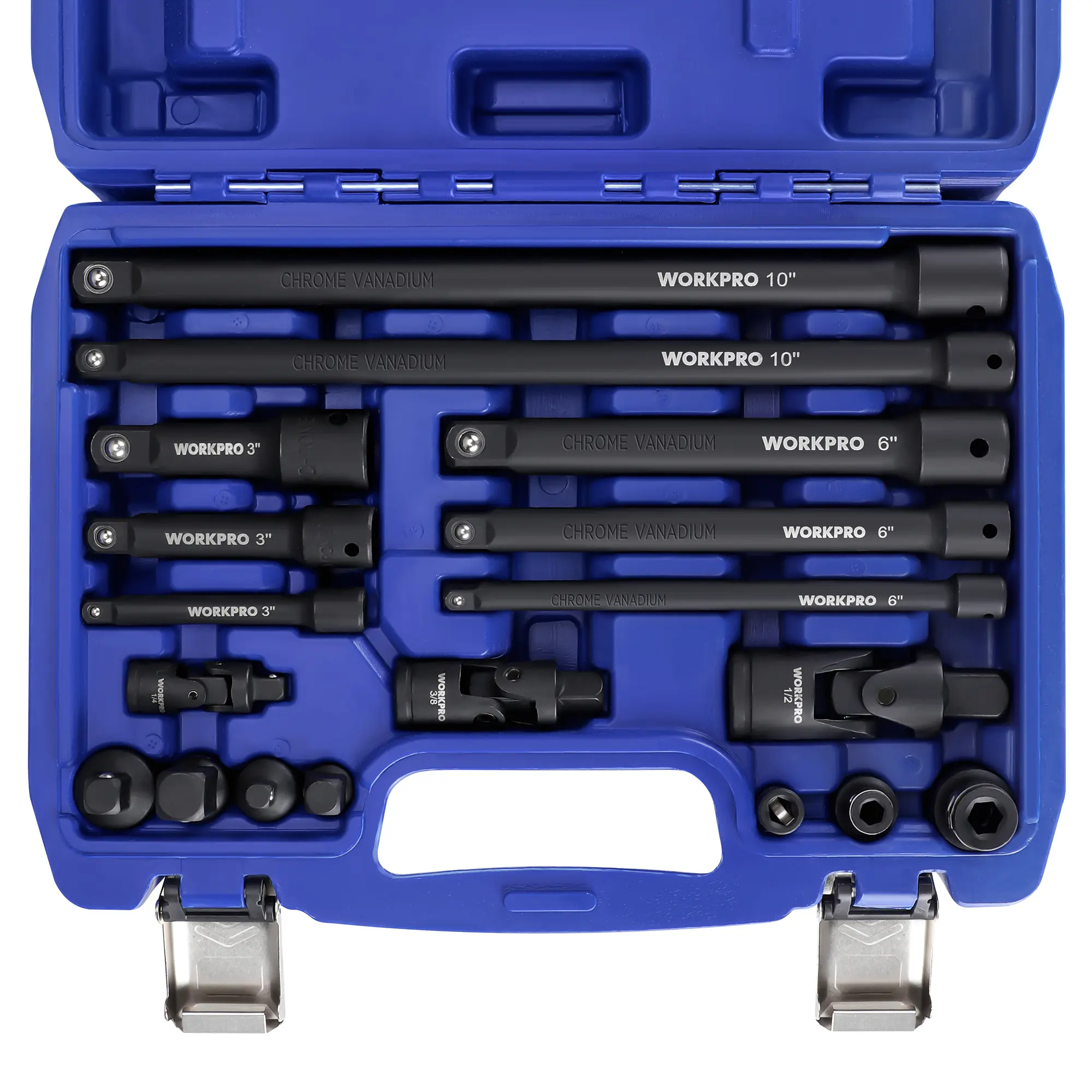 #summersale WORKPRO 18-Piece Impact Socket Extension Set, Includes Socket Adapters, Ratchet Extension Set, Socket Extension Bar, Swivel Universal Joints and Impact Coupler, 1/4", 3/8" & 1/2" Drive