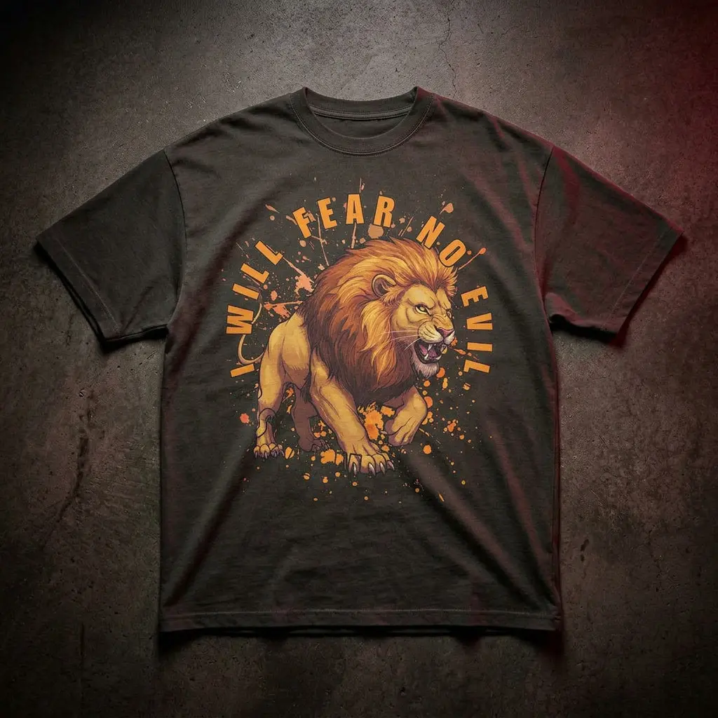 I Will Fear No Evil Tee - Psalm 23:4 Oversized Washed Charcoal Christian Streetwear Graphic T-Shirt