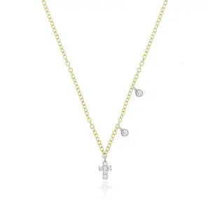 MEIRA T: Dainty Cross and Bezel Diamond Necklace
