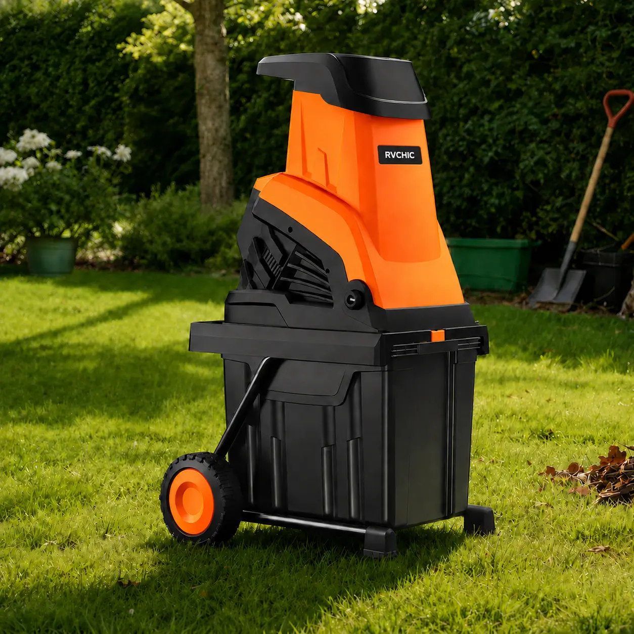 15A Electric Wood Chipper Shredder Tool, Portable Garden Mulcher with 10 Gal Bin, 1.77-in Branch Capacity, 21:1 Yd Waste Reduction for Lawn & Backyard Cleanup