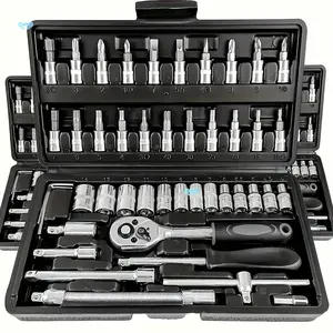 46 pcs tool set, car repair machinery tools, Automotive Repair Tool Kit with Multifunctional Socket Wrench for Car, 1/2 * 1/4 "3/8" drive depth and standard socket, ratchet torque wrench screwdriver socket combination tool
