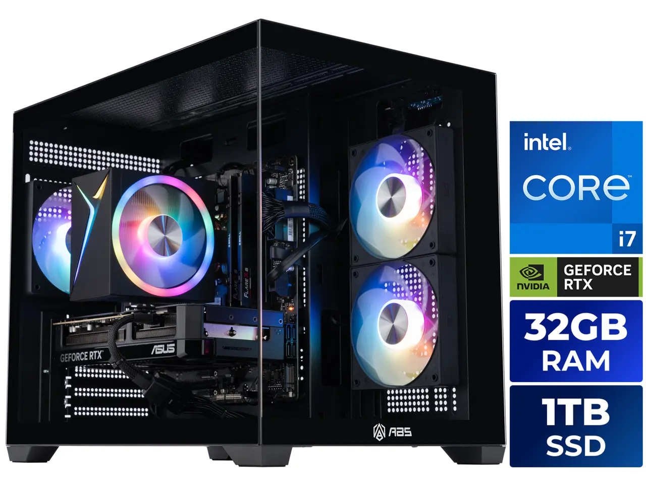 ABS Flux II Aqua Prebuilt Gaming PC - Windows 11 - Intel Core i7-14700F - GeForce RTX 5070 12GB - DLSS 4 - 32GB DDR5 - 1TB NVMe SSD
