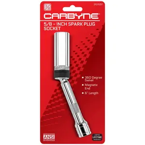 CARBYNE 5/8" Spark Plug Socket - Magnetic Swivel. 3/8" Drive, 6" Overall Length, 6-Point.