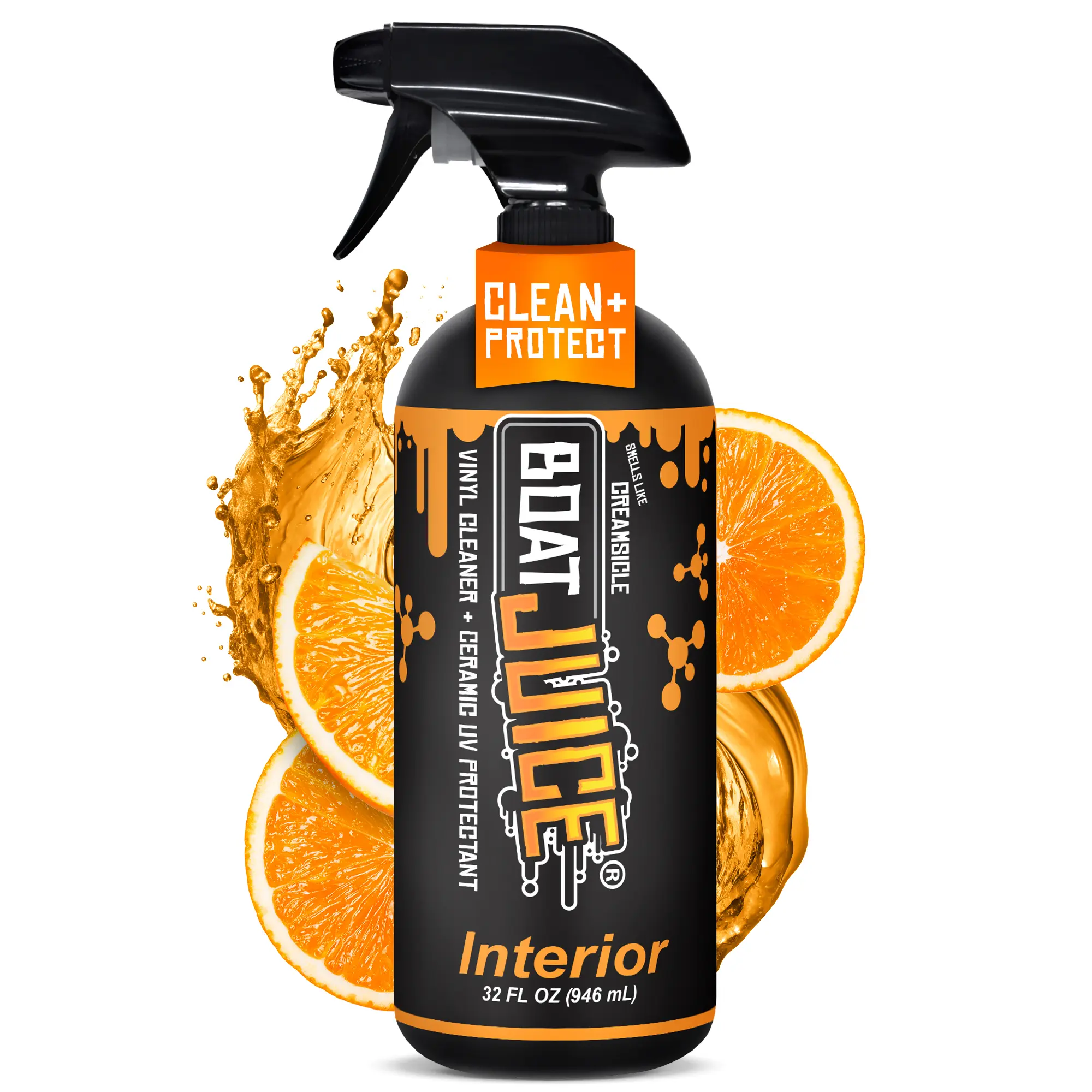 Boat Juice 2-in-1 Interior Cleaner & UV Protection - Citrus Scented Marine Vinyl Refresh, Upholstery & Carpet Cleaner for Boats, Cars - 32oz, Car, Orange Cream Aroma Lift, Vinyl Seat Revive, Boat+Rv+Car Use, Vinyl Seats