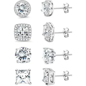 Cubic Zirconia Stud Earrings HypoallergenicPost Earrings | Big Brilliant Simulated Halo Stud Earrings for Women Men