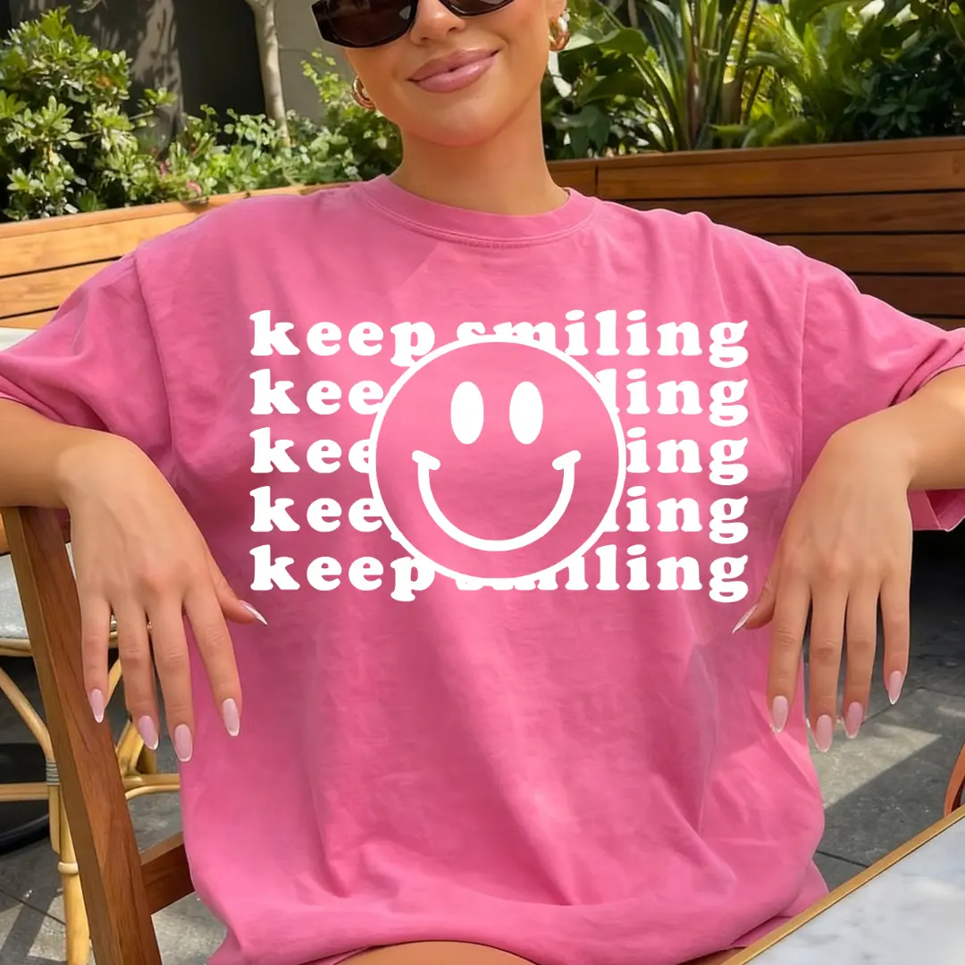 Comfort Colors Keep Smiling T-shirt, Keep Smiling Shirt, Happy Shirt, Positive graphic Tee, Womens Oversized Shirt, Everyday Graphic Tee