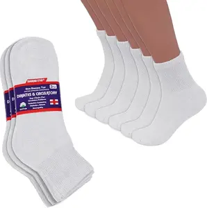 DIAMOND STAR Diabetic Ankle Socks, Non-Binding Circulatory Doctor Approved Cushion Cotton Quarter Socks for Men’s Women’s 3 Pack 10-13 White Big Loose