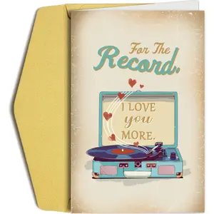 Romantic Valentine's Day Card, Record Player Birthday Card for Him & Her, Retro Wedding Anniversary Cards for Husband & Wife