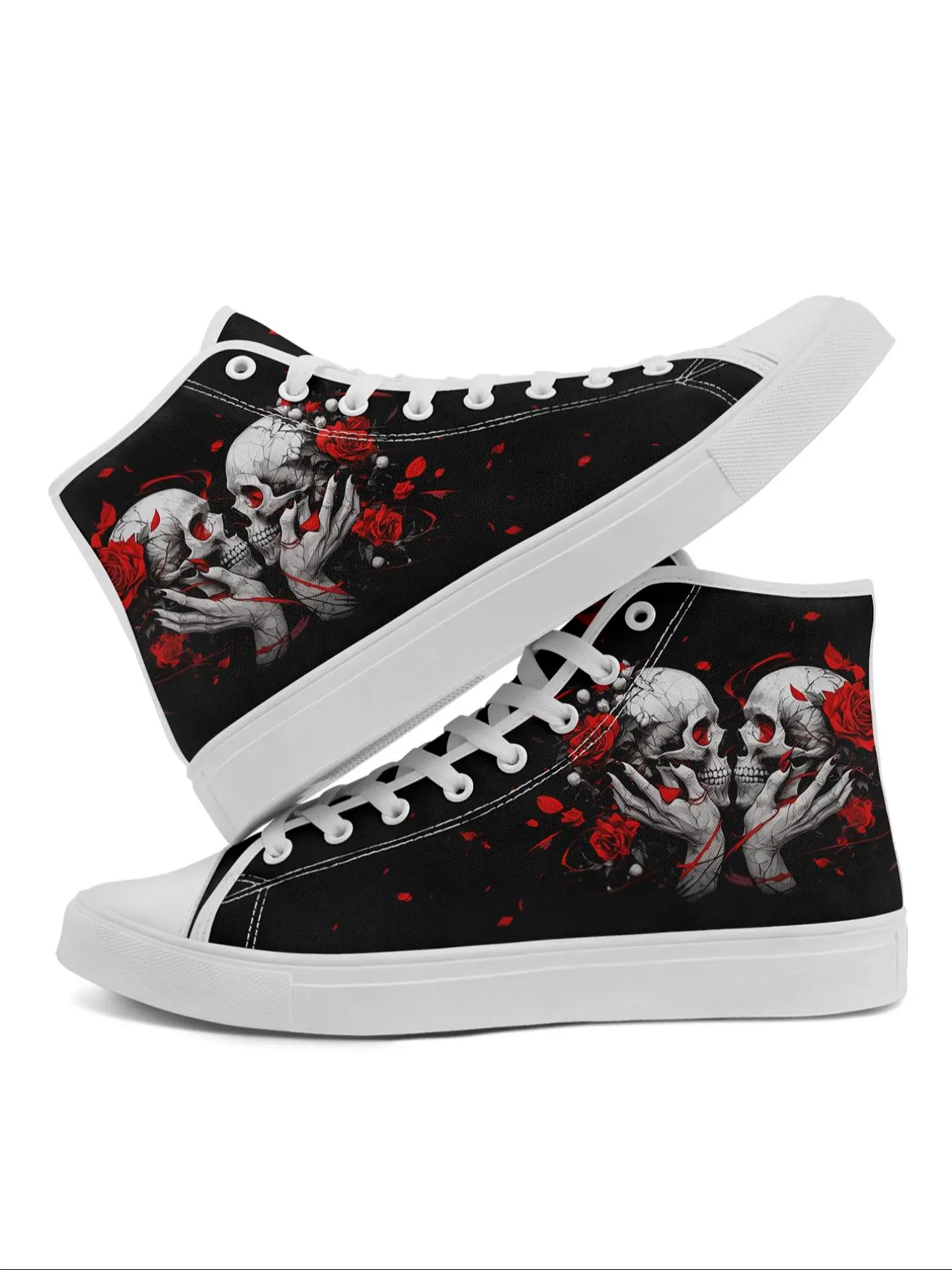 Women's Gothic Skull Trendy High-Top Sneakers, Trending Sneakers, Fashionable Lace Up Punk Streetwear Lightweight Casual Sneaker Trainer Shoes for All Seasons, Breathable Textile Upper and Rubber Sole, Closed Footwear