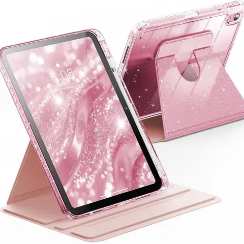 INFILAND 360° Rotation Leather Tablet Case - Glitter Cover with Sparkly Back, Pencil Holder, Cute Accessories, Anti-Slip Surface, Casing Protection for 11th Generation Tablet Casing (Cute Kids)