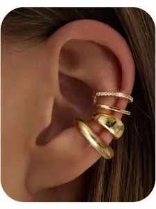 3/5Pcs Chunky/Thin Ear Cuffs Non Piercing for Women - Dainty 14K Gold Plated Cuff Earring Trendy Cubic Zirconia Ear Cuff for Women Cartilage Jewelry Gift Stud Earrings Jewelry