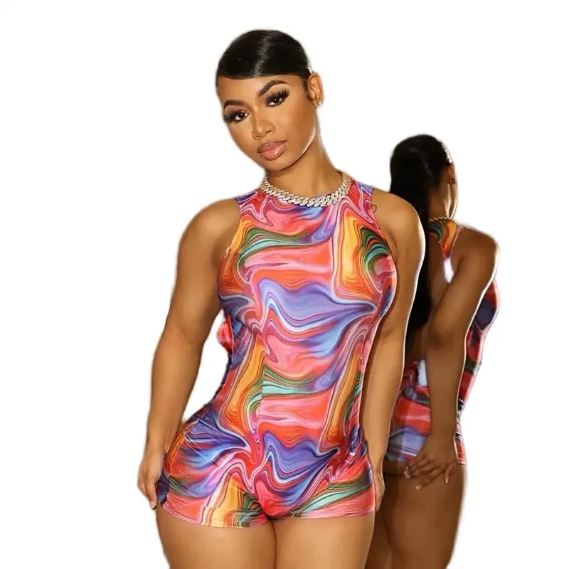 Multi-Colored Romper Summer Sexy Club Outfit Backless