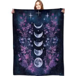 Dark Moon Phases Blanket Celestial Witchy Gothic Throw Blankets,Gifts for Kids Woman Adult,Lightweight Soft Fleece,Mystical Cottagecore,for Sofa Couch Bed Room Goth Halloween Decor 50x60in